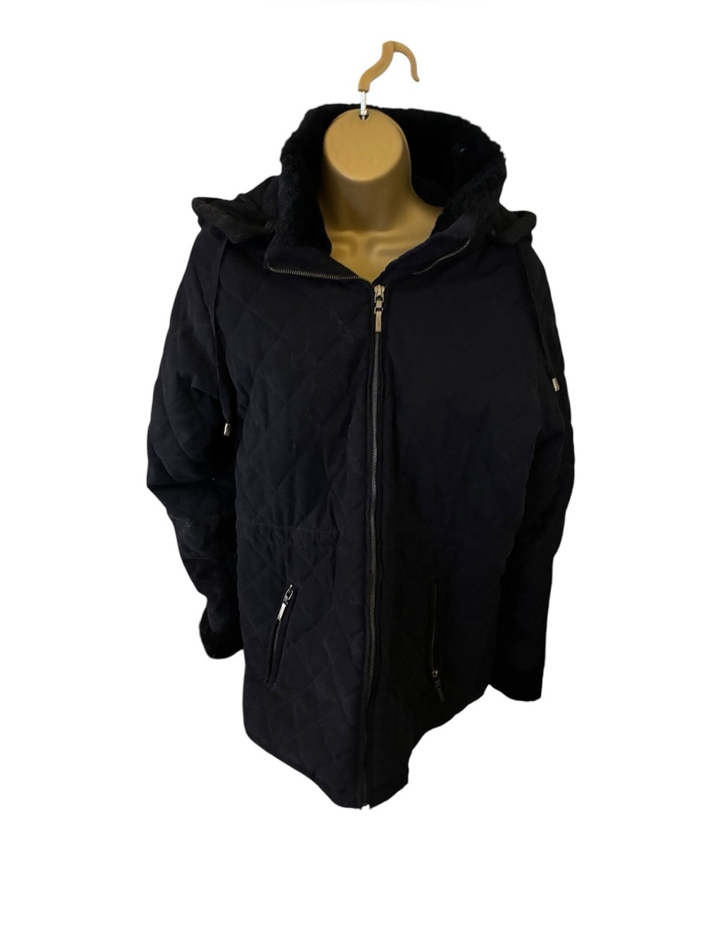 Vintage Y2K Jaclyn Smith Classic Quilted Hooded Jacket Full Zip Black L